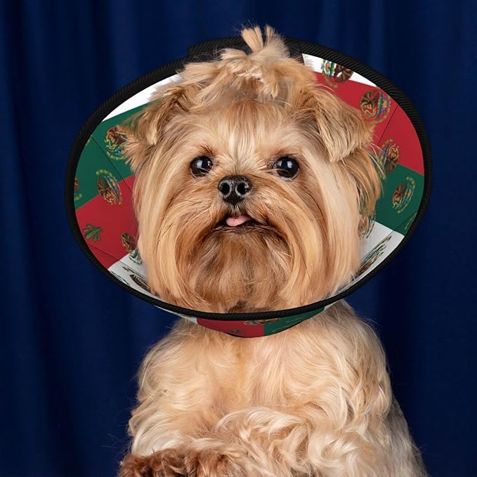 Protective Adjustable Dog Cones Mexican Flag, Soft Dogs Recovery Collars for Large Medium Small Dogs Cats, Prevent Licking After Surgery