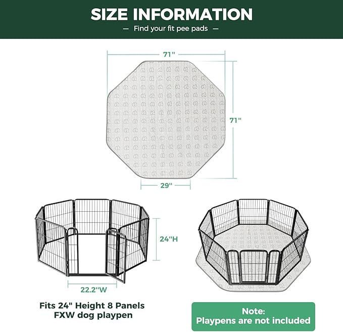 FXW Washable Pee Pads for Dogs, Leak-Proof & Non-Slip, Specifically Designed for FXW Rollick/Homeplus 24inch 8 Panels Dog Playpen, 29" Octagon, Khaki, 2 Packs