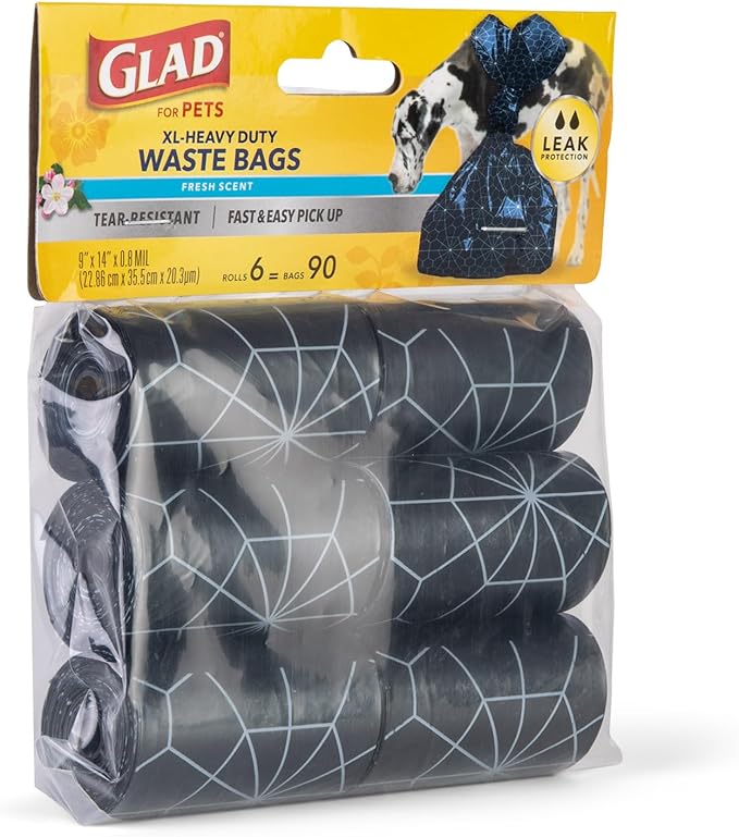 Glad for Pets Extra Large Scented Dog Poop Bags, Heavy Duty Tear-Resistant Pet Waste Pickup Bags with Fresh Scent, Easy-Tie Handles for Walking, Camping, Travel, 90 Count - 24 Pack
