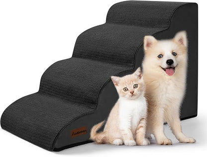 Aodisman Dog Steps for Bed, 4-Step Dog Stairs Ramp for Small Dogs and Cats, Indoor Non-Slip Pet Stairs Suitable for Older, Short-Legged, and Puppy Dogs to Climb Onto High Beds and Couch, 17.4" H,Black