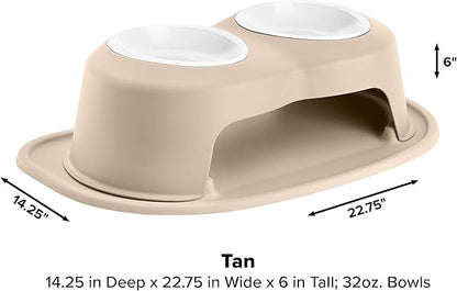 WeatherTech Double High Pet Feeding System w/Plastic Dog/Cat Bowls - 6" High Stand Tan (PDHC3206TNTN)