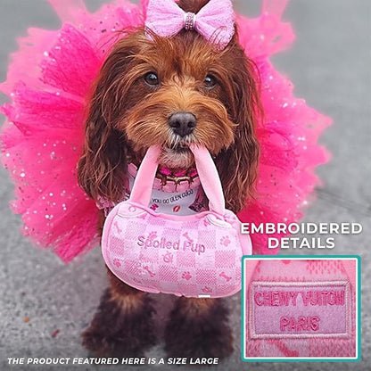 Haute Diggity Dog Chewy Vuiton Handbag Plush Squeaky Dog Toy, Soft Durable Designer-Inspired Stuffed Puppy Chew Toys for Small & Medium Dogs, Machine-Washable (Pink Checker) Large