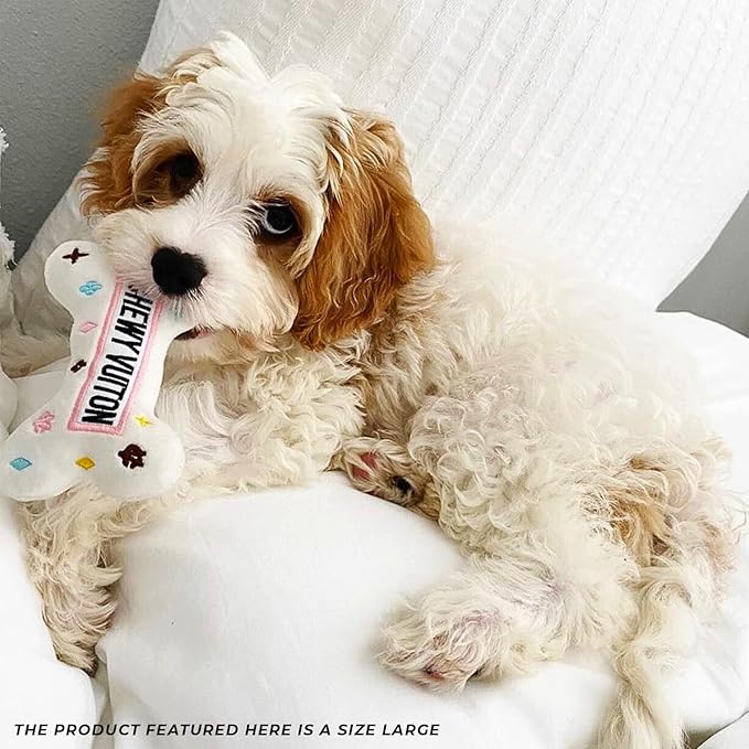 Haute Diggity Dog Chewy Vuiton Bones Plush Squeaky Dog Toys, Soft Durable Designer-Inspired Stuffed Puppy Chew Toys for Small & Medium Dogs, Machine-Washable (Assorted Colors) One Size, 4 Pcs