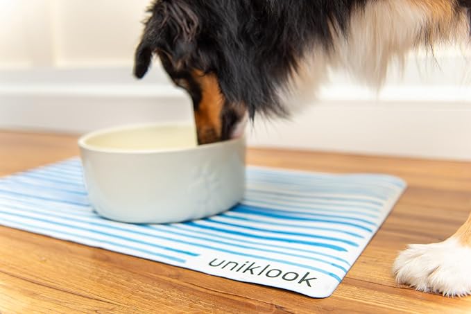 Pet placemat - Dogs & Cats Vegan Leather Food Water Bowls Mat - Waterproof & Easy to Clean Modern Design Large Size Feeding Station Uniklook