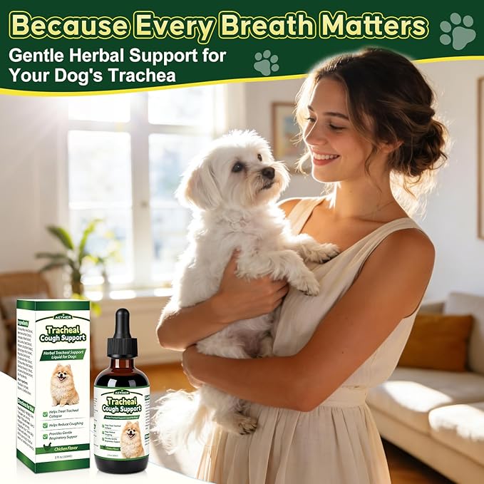 Trachea Cough Elixir, Collapsed Trachea Support for Dogs, Tracheal & Respiratory Airway Liquid, Dog Cough Relief Drops for Small Breeds, Natural Herbal Formula 2 fl oz Chicken Flavor