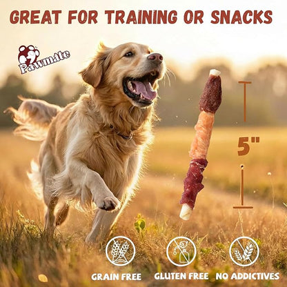 Pawmate Multi-Flavor Dog Treats Beef Liver, Chicken, and Duck Wrapped Rawhide Sticks, High Protein Grain Free Long Lasting Dog Jerky Chews for Small Medium Large Dogs, 10.6 oz