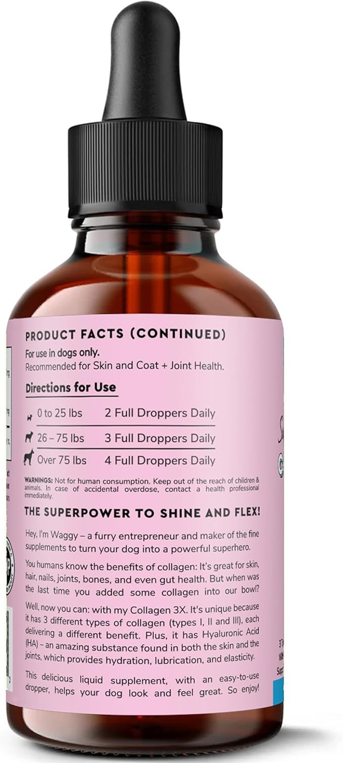 WONDER PAWS Premium Collagen for Dogs – Liquid Support for Skin, Coat, HIPS & Joints – with Hyaluronic Acid & Types I, II & III Collagen – Daily Wellness Formula, Made in USA