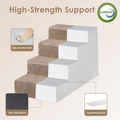 EHEYCIGA Dog Stairs for Bed 20" H, 4-Step Extra Wide Dog Steps for High Bed, Pet Steps for Small Dogs and Cats, Non-Slip Balanced Pet Ramp Indoor, Camel
