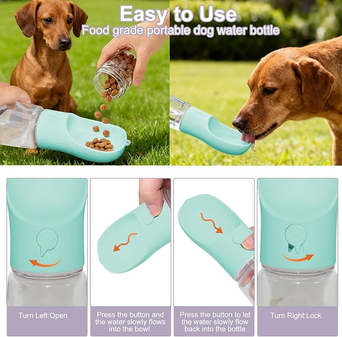 Dog Water Bottle, Portable Water Bottle with Food Container for Dogs Cat Pet Hiking Walking Travel Camping, Leak-Proof Dog Water Bowl Dispenser with Feeder Function Puppy Essentials