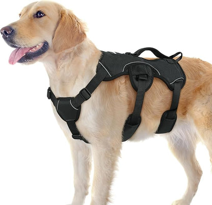 rabbitgoo Escape Proof Dog Harness, Soft Padded Full Body Pet Harness, Reflective Adjustable No Pull Vest with Lift Handle and Leash Clip for Large Dogs Walking Hiking Training, L, Black