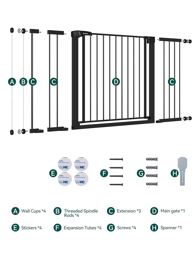 Babelio 36-57" Extra Wide Baby/Dog Gate, Auto Close for The House, Stairs and Doorways, Pressure Mounted for Pet with Large Walk Thru Door, No Need Tools and Drilling, Black