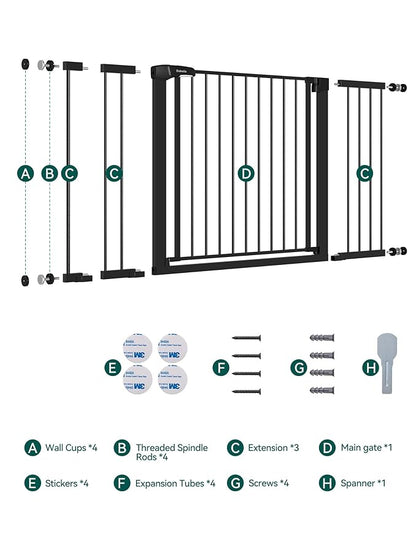 Babelio 36-57" Extra Wide Baby/Dog Gate, Auto Close for The House, Stairs and Doorways, Pressure Mounted for Pet with Large Walk Thru Door, No Need Tools and Drilling, Black