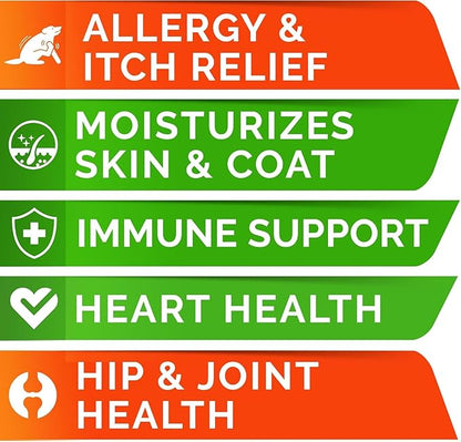 STRELLALAB Omega 3 for Dogs - (360Ct) Fish Oil Treats - Allergy & Itch Relief Skin & Coat Supplement - Dry Itchy Skin, Anti Shedding & Hot Spots Treatment - Pet Salmon Oil Chews - Smoked Salmon
