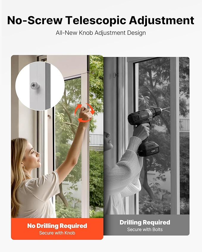 VEVOR Dog Door for Sliding Glass Door, 91 to 96 in Adjustable Height, Aluminum Alloy Frame with Metal Rotating Hinges, Lock Design, 8 1/4 x 12 1/4 in Flap, Sliding Glass Pet Door for Renters