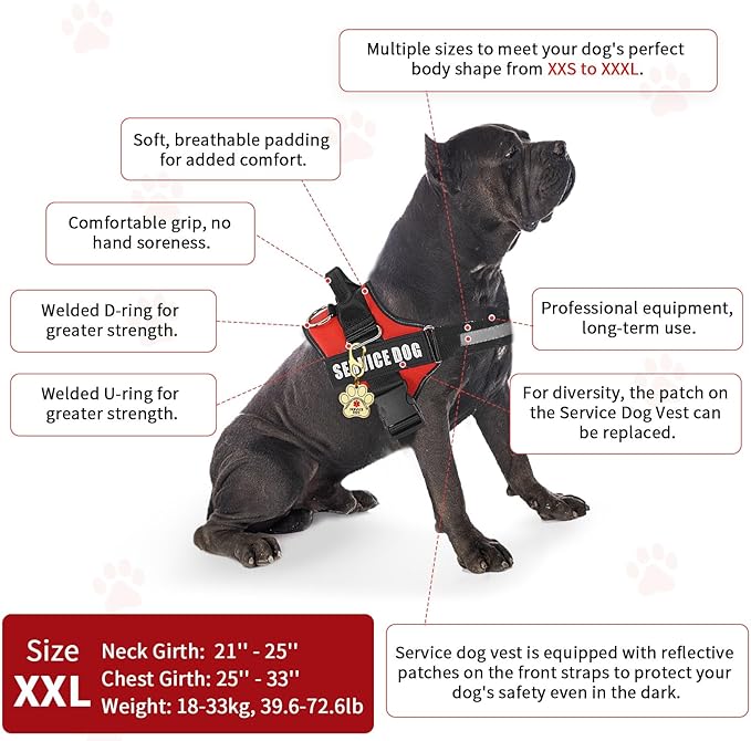 Opstin Service Dog Vest, ID Tag + 50 ADA Information Cards, Service Dog Harness w Patch in Sizes X Small to XX Large, Ruggedized Metal Tag, Service Animal Information Cards, ESA Accessory Set XX-LARGE
