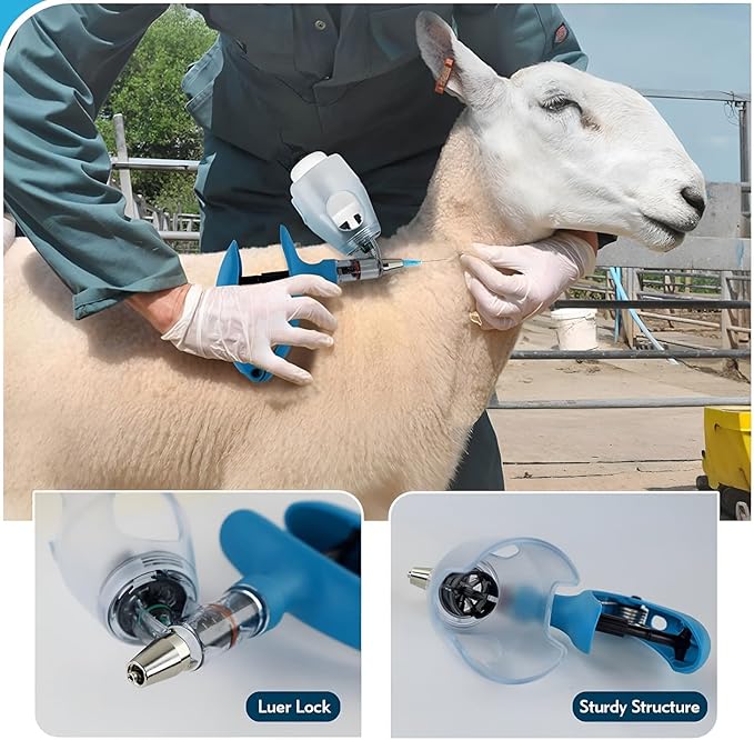 Livestock Syringe Gun Injector, Bottle Adjustable Poultry Continuous Syringes, Reusable Veterinary Precision injection Gun(E,10ML)
