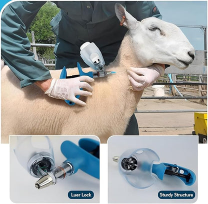 Livestock Syringe Gun Injector, Bottle Adjustable Poultry Continuous Syringes, Reusable Veterinary Precision injection Gun(B,2ML)