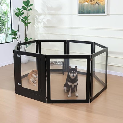Heavy Duty Clear Acrylic Dog Playpen, 32" Height Transparent Pet Pen, Metal Frame Easy Assemble Kennel Enclosure, Ideal for Small to Medium Dogs, Cats, and Other Small Pets (Black, 2 Panels)