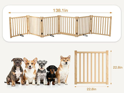 YOCAN Paint-Free Wooden Freestanding Dog Gates with Door for The House,Doorways, Stairs,Wood Dog Fences Indoor Pet Gate,Step Over Fence-8 Panel