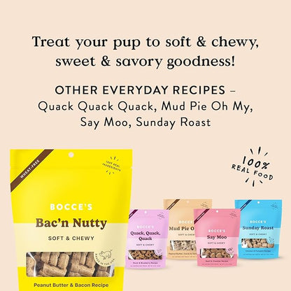 Bocce's Bakery Bac'n Nutty Soft & Chewy Dog Treats, Wheat-Free PB & Bacon Flavored Natural Limited Ingredient Oven Baked Cookies for Dogs, 12 oz