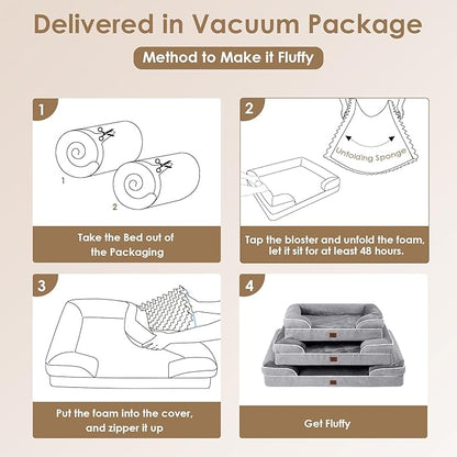 EHEYCIGA Orthopedic Dog Beds for Extra Large Dogs, Waterproof Memory Foam XXL Pet Bed with Sides, Non-Slip Bottom and Egg-Crate Foam Big Dog Couch Bed with Washable Removable Cover, Grey