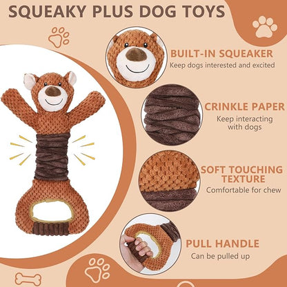 Letsmeet Squeaky Dog Toys - Plush Tug of War with Crinkle Paper, Interactive Pull Toy for Puppies to Large Dogs