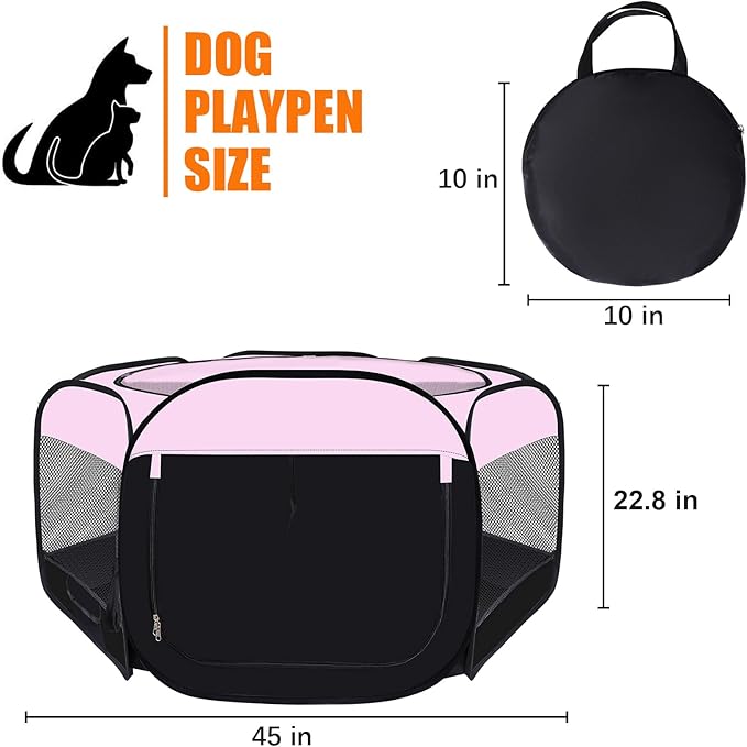 Dog Cat Playpen,Portable Pet Puppy Playpen,Rabbit Puppy Dog Play Pen for Indoors,Dogs Tent for Indoor Cats,Kitten Playpen,Collapsible Small Cats Crate Cage for Small Dogs with Carrying Case(Pink, L)