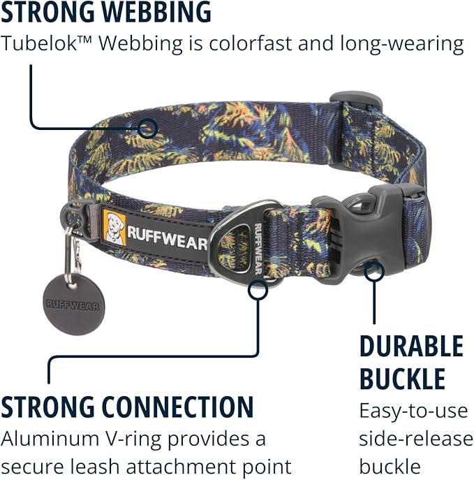 Ruffwear, Front Range Dog Collar, Adjustable Tubelok Webbing, Lightweight, Side Release Buckle, Aluminum V-Ring, Durable for Everyday Use, Moonlight Fade, 20"-26"
