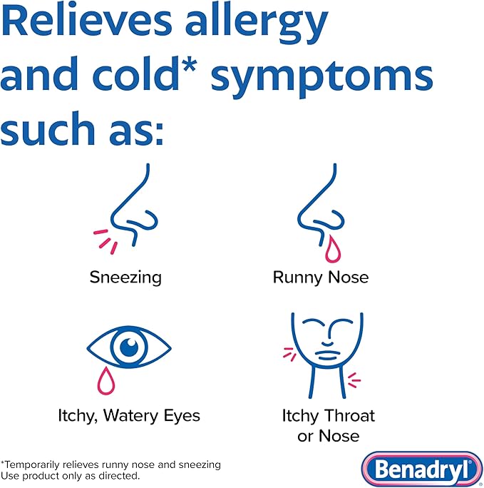 Benadryl Ultratabs Allergy Medicine, 25 mg Diphenhydramine HCl Antihistamine Tablets For Cold & Allergy Relief of Symptoms Like Sneezing, Runny Nose, Itchy Eyes & Throat, Hay Fever, 100 Count Tablets
