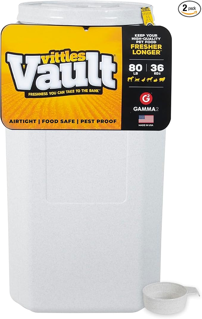 Vittles Vault Traditional Pet Food Storage Container For Dog Kibbles/Bird Seed/Oatmeal/Rice/Flour/Cereal, BPA Free Plastic, Sealed Airtight For Cat Food, Up To 80 lb, Made in USA, With Scoop, Gray
