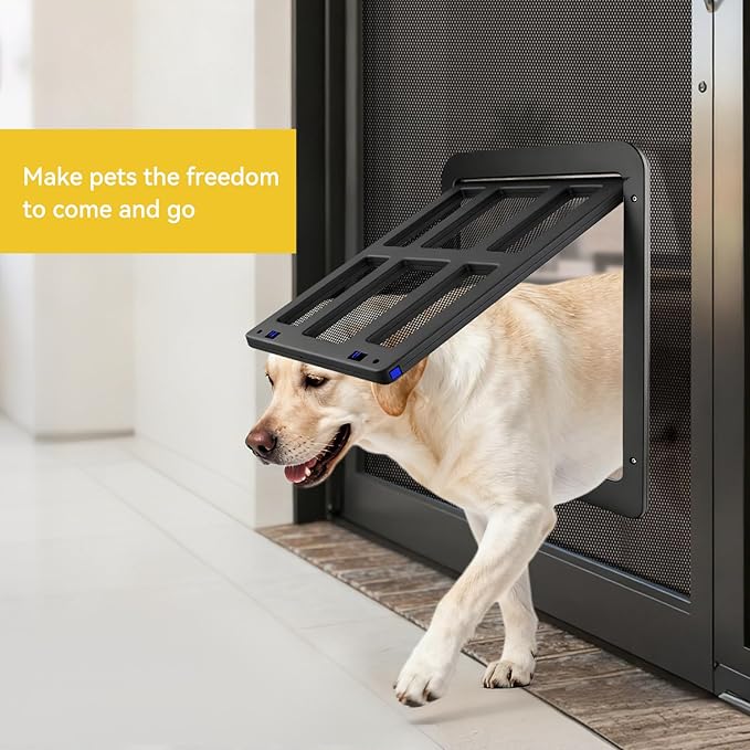 Enjoying Dog Door for Screen Doors, Passage Opening 11.2" x 14.4", Access Freely, Magnetic Swing Flap, Large Pet Door for Sliding Screen Doors, Lockable, Black