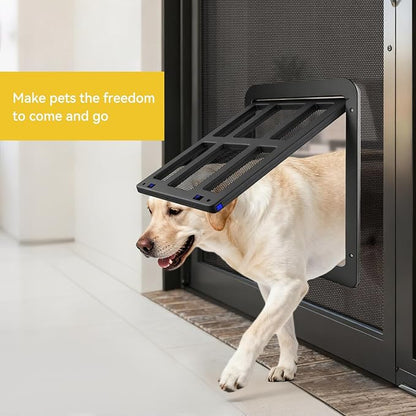 Enjoying Dog Door for Screen Doors, Passage Opening 11.2" x 14.4", Access Freely, Magnetic Swing Flap, Large Pet Door for Sliding Screen Doors, Lockable, Black