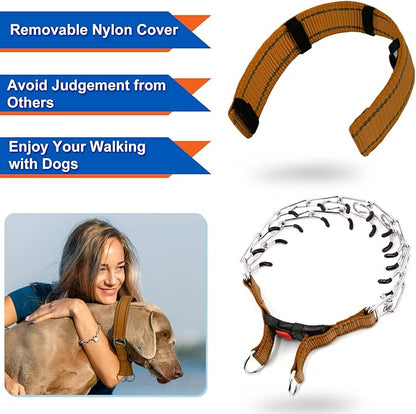Supet Dog Prong Collar, Dog Choke Collar Adjustable Dog Pinch Collar with Quick Release Buckle/Nylon Cover for Small Medium Large Dogs