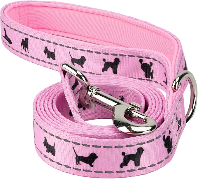 EcoBark Dog Leash - Soft & Reflective Comfort Leashes with Padded Handle - Safe, Strong, & Durable for Small, Medium or Large Dogs (Baby Pink)