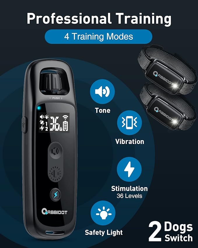 ABBIDOT Shock Collar for Dogs, 3300 FT Dog Training Collar with Remote, IPX7 Waterproof with 4 Training Modes, Rechargeable E-Collar for Small Medium Large Dogs (15-120 lbs)