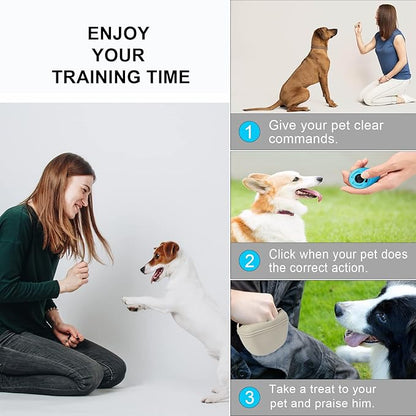Left&Right Dog Clicker Training Kit,Silicone Dog Training Treat Pouch and Dog Clickers,Dog Treat Bag with Clicker Training for Dogs,Pet Treat Bag with Magnetic Buckle Closing and Waist Clip,Beige