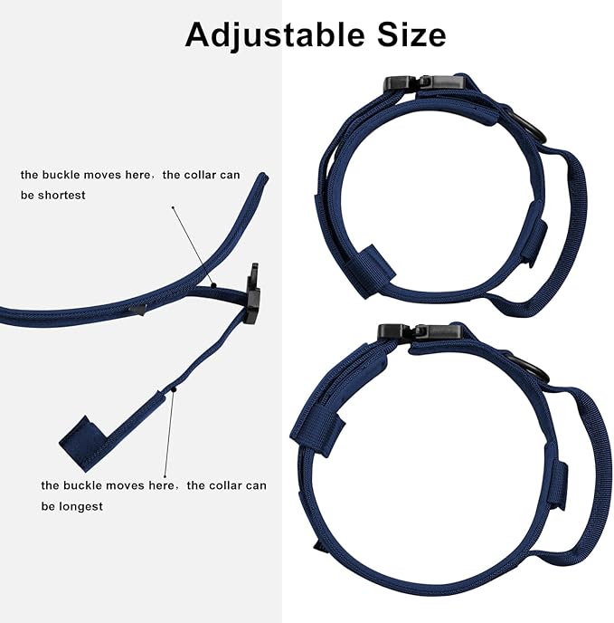 DAGANXI Tactical Dog Collar, Adjustable Military Training Nylon Dog Collar with Control Handle and Heavy Metal Buckle for Medium and Large Dogs, with Patches and Airtags Case (Midnight Blue, XXL)