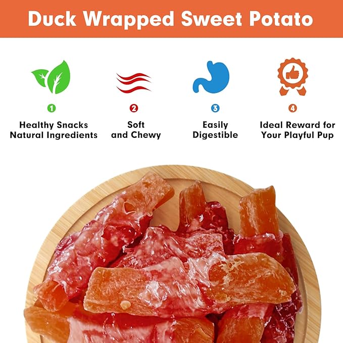 MON2SUN Dog Treats, Duck Wrapped Sweet Potato, High Protein, Low Fat, No Rawhide, Easy to Digest, Suitable, 25 oz