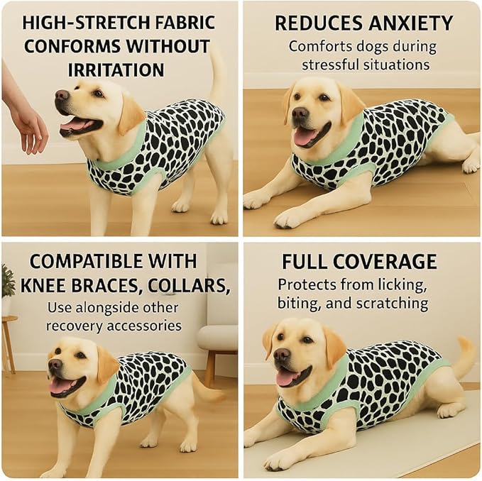 PetWarm Recovery Suit for Female Male Dogs, Anti-Licking Pet Surgical Recovery Pajamas, Dog Onesie After Surgey Spay Neuter, Dog Protective Suit, Leopard Pattern, Green, L