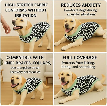 PetWarm Recovery Suit for Female Male Dogs, Anti-Licking Pet Surgical Recovery Pajamas, Dog Onesie After Surgey Spay Neuter, Dog Protective Suit, Leopard Pattern, Green, L