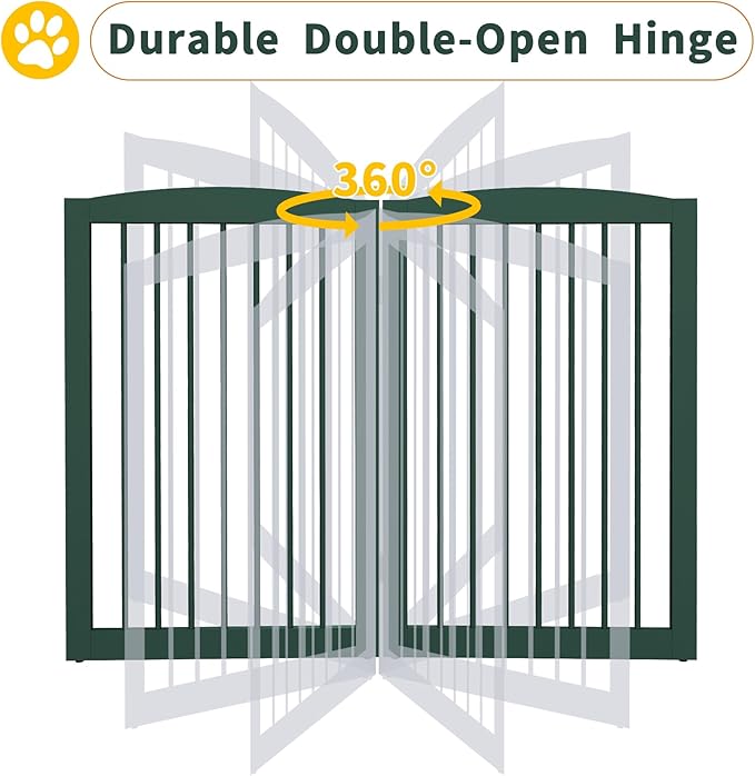 PUPETPO Freestanding Pet Gate for Dogs, Foldable Wooden Dog Gate for House Indoor, Step Over Pet Puppy Safety Fence for Stair, Doorway,Hall, Support Feet Included,3 Panels 32",Green