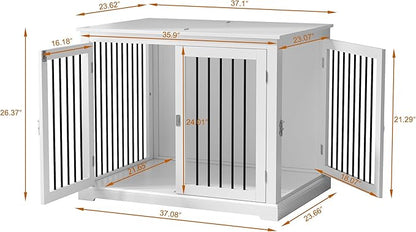 PUPETPO Furniture Style Dog Crate with Cushion, Dog Kennel Medium, Pet Crates, Dog Cage for Small and Medium Dogs, Decorative Dog Kennel with Flip-top Plate, Chew-Proof Metal Bars, White