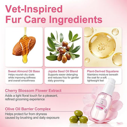 Pet Coat Care Oil, Cherry Blossom & Squalane Extract | Luster Enhancing Elixir, Radiant Shine & Protective Coating; Professional Silk Gloss Finish for Dull Coats, Non-Greasy, Dogs Cats, 1.69 fl. oz