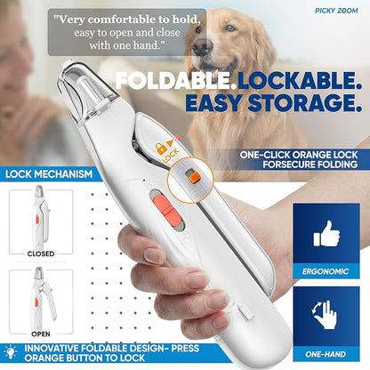2-in-1 Dog & Cat Nail Clippers and Grinder with Light – Upgraded Safety Guard to Avoid Overcutting, Sharp Blade, Painless Quiet Pet Nail Claw Trimmers, Professional Grooming Tool for Large Small Pets