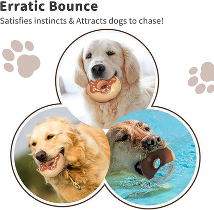 Dog Toys for Aggressive Chewers, Indestructible Squeaky Chew Toy to Keep Them Busy, Interactive Rubber Donut with Milk Flavor & Bounce, Teeth Cleaning for Small Medium Large Breed, Brown