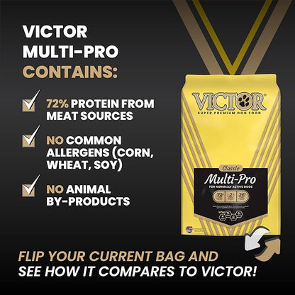 VICTOR Super Premium Dog Food – Multi-Pro Dry Canine Food – Gluten Free Dog Kibble with Beef, Chicken and Pork Protein for Normally Active Dogs – All Breeds and All Life Stages, 50 lb