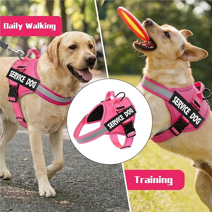 MUMUPET Service Dog Vest Harness, No Pull Reflective Adjustable with Handle, Soft Breathable Padding for Small Dogs, 2 Removable Velcro Patches (Hot Pink, XS)
