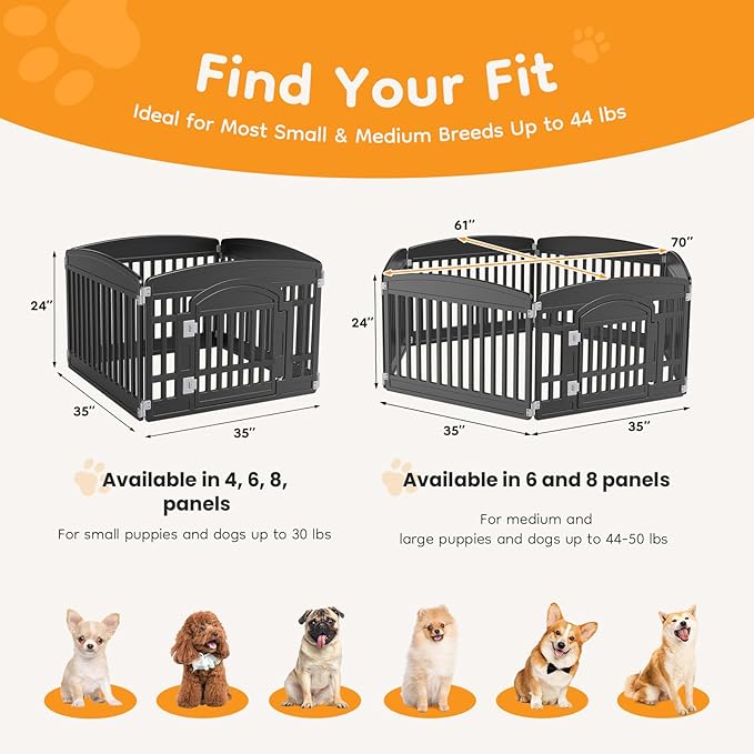 NEWBULIG Dog Playpen 6-Panel, 24IN Puppy Playpen, Stable Dog Play Pen Indoors/Outdoor with Secure Locking Door, Plastic Pet Fence for Small & Medium Dogs