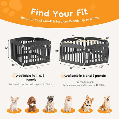 NEWBULIG Dog Playpen 6-Panel, 24IN Puppy Playpen, Stable Dog Play Pen Indoors/Outdoor with Secure Locking Door, Plastic Pet Fence for Small & Medium Dogs