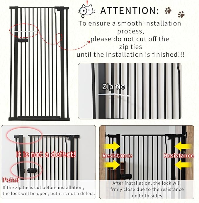 Lumizone Extra Tall Cat Gate 61.02" High Pressure Mounted Extra Wide 2025 New (17 Sizes) 1.37" Gap No Drilling Auto-Close One-Handed Operation Tall Pet Gate for Dogs(Black, 61.02" H x 29.92"-34.24" W)